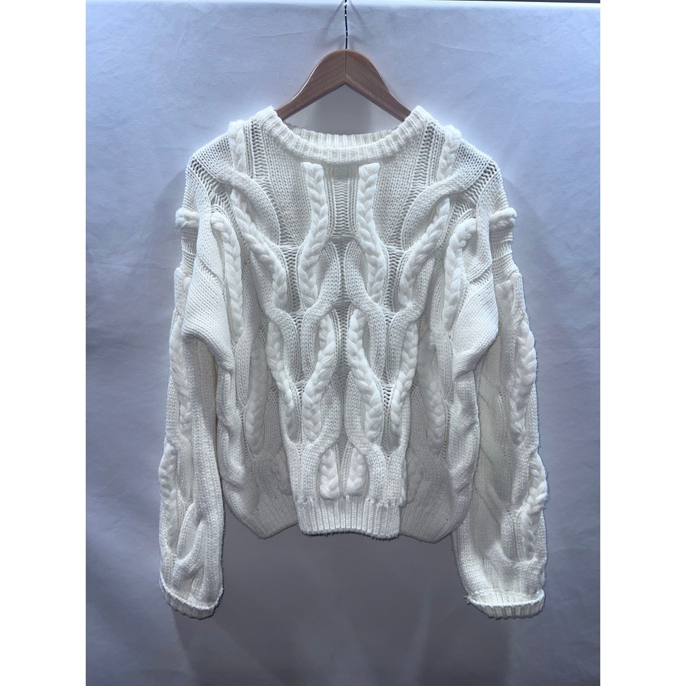 Loved + Adored White Cable Knit Sweater Womens Medium Chunky Crew Neck Size M